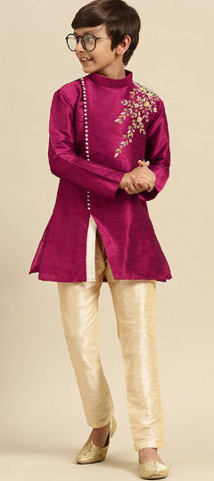 Black and Grey color Boys Indo-Western in Dupion Silk fabric with Embroidered work