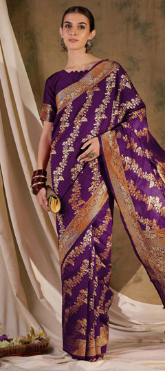Purple and Violet color Saree in Banarasi Silk fabric with Weaving work