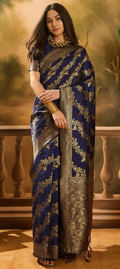 Blue color Saree in Banarasi Silk fabric with Weaving work