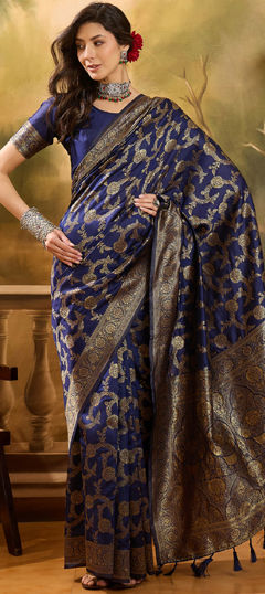 Blue color Saree in Banarasi Silk, Jacquard fabric with Weaving work