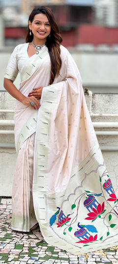 Beige and Brown color Saree in Art Silk fabric with Weaving, Zari work