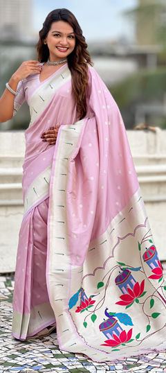 Purple and Violet color Saree in Art Silk fabric with Weaving, Zari work