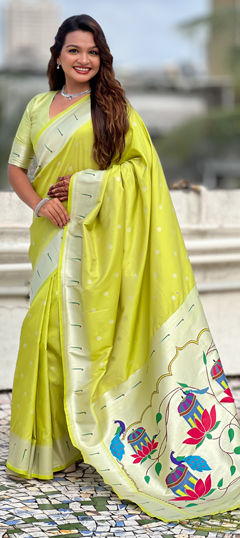 Green color Saree in Art Silk fabric with Weaving, Zari work