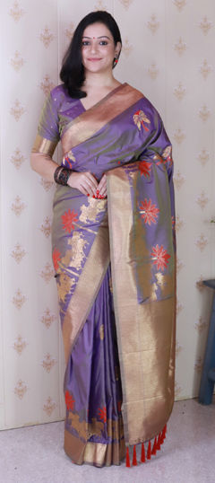Purple and Violet color Saree in Silk fabric with Weaving work