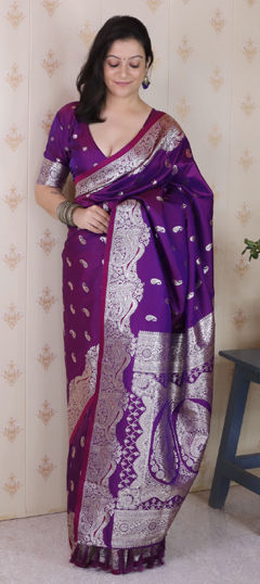 Purple and Violet color Saree in Banarasi Silk fabric with Weaving, Zari work