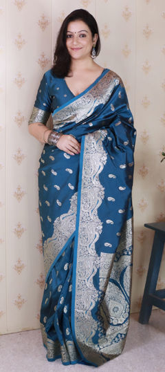 Blue color Saree in Banarasi Silk fabric with Weaving, Zari work
