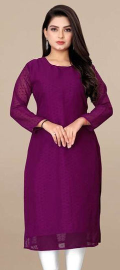 Purple and Violet color Kurti in Cotton fabric with Embroidered, Thread work