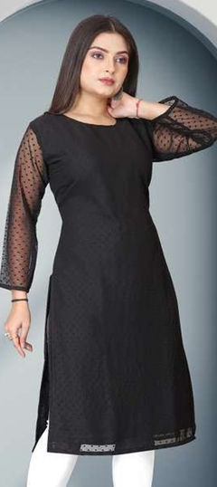 Black and Grey color Kurti in Cotton fabric with Embroidered, Thread work