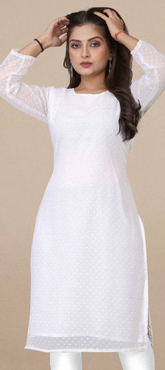 White and Off White color Kurti in Cotton fabric with Embroidered, Thread work