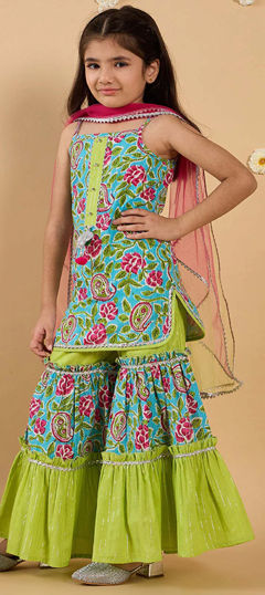 Multicolor color Kids Salwar in Cotton fabric with Gota Patti, Lace, Printed work