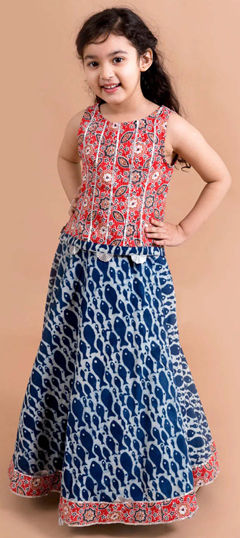 Multicolor color Kids Lehenga in Cotton fabric with Floral, Lace, Printed work