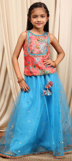 Multicolor color Kids Lehenga in Net fabric with Floral, Lace, Printed work
