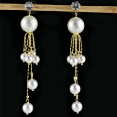 Silver Rodium Polish Gold, White and Off White color Earrings in Brass studded with Pearl