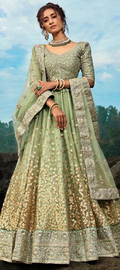 Green color Lehenga in Net fabric with Embroidered, Sequence work