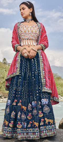 Blue color Lehenga in Faux Georgette fabric with Embroidered, Thread work