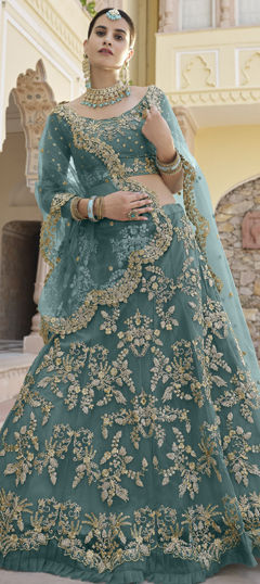 Blue color Lehenga in Net fabric with Embroidered, Resham, Sequence, Thread work