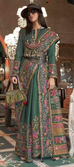 Green color Saree in Viscose fabric with Printed work