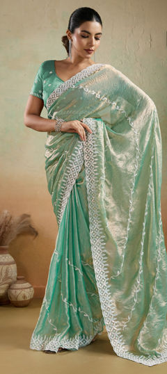 Blue color Saree in Chiffon fabric with Embroidered, Resham, Thread work