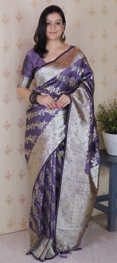 Purple and Violet color Saree in Banarasi Silk fabric with Weaving work