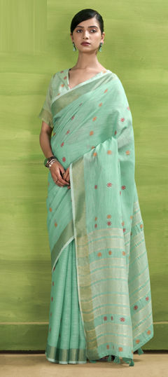 Blue color Saree in Linen fabric with Weaving work