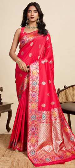 Red and Maroon color Saree in Art Silk fabric with Weaving work