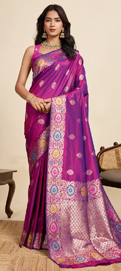 Purple and Violet color Saree in Art Silk fabric with Weaving work