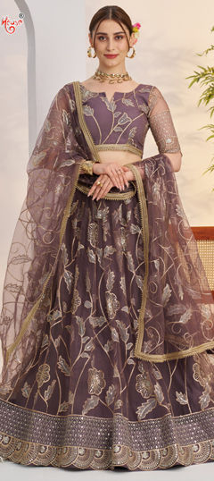 Pink and Majenta color Lehenga in Net fabric with Embroidered, Sequence, Thread work