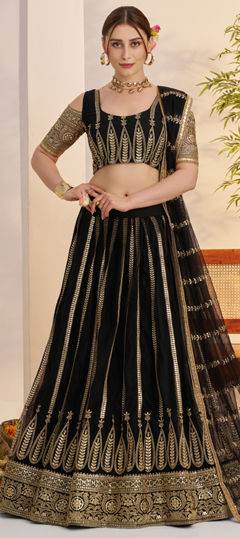 Black and Grey color Lehenga in Net fabric with Embroidered, Sequence, Thread work