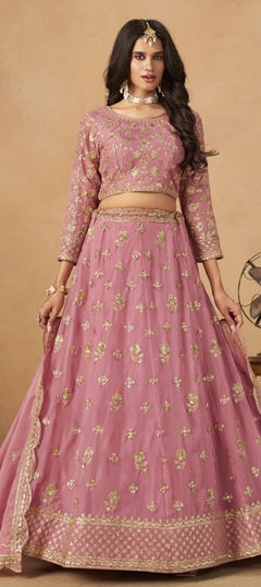 Pink and Majenta color Lehenga in Organza Silk fabric with Sequence work