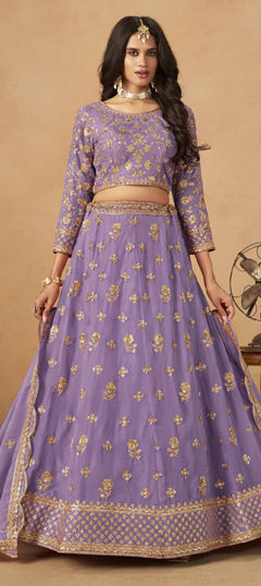 Purple and Violet color Lehenga in Organza Silk fabric with Sequence work