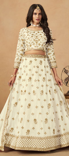 White and Off White color Lehenga in Organza Silk fabric with Sequence work