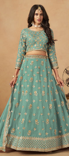 Green color Lehenga in Organza Silk fabric with Sequence work