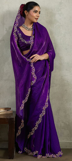 Purple and Violet color Saree in Chiffon fabric with Stone work