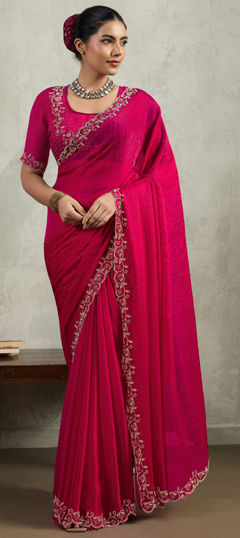 Pink and Majenta color Saree in Chiffon fabric with Stone work