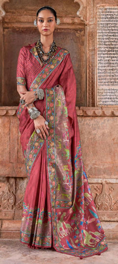 Red and Maroon color Saree in Viscose fabric with Printed work