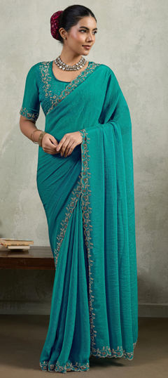 Blue color Saree in Chiffon fabric with Stone work