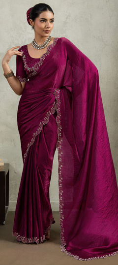 Pink and Majenta color Saree in Chiffon fabric with Stone work