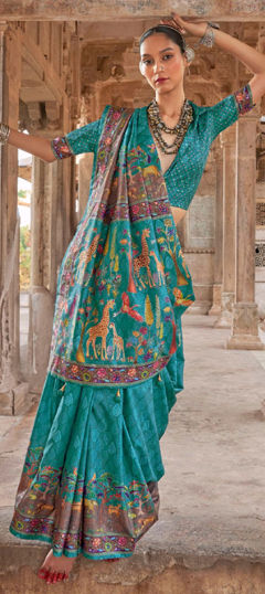 Blue color Saree in Viscose fabric with Printed work