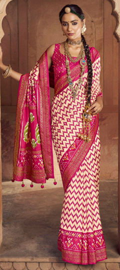 White and Off White color Saree in Art Silk fabric with Printed, Weaving work