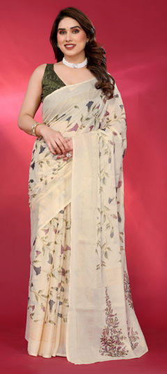 White and Off White color Saree in Chiffon fabric with Printed work