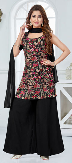 Black and Grey color Salwar Kameez in Georgette fabric with Embroidered, Resham, Sequence, Thread work