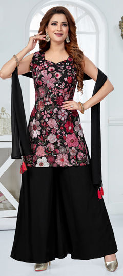 Black and Grey color Salwar Kameez in Georgette fabric with Embroidered, Resham, Sequence, Thread work