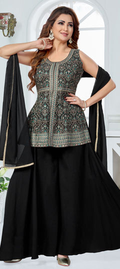Black and Grey color Salwar Kameez in Georgette fabric with Embroidered, Resham, Sequence, Thread work