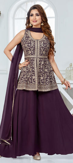 Purple and Violet color Salwar Kameez in Georgette fabric with Embroidered, Resham, Sequence, Thread work