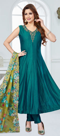Blue color Salwar Kameez in Silk fabric with Embroidered, Sequence, Thread, Zari, Zircon work