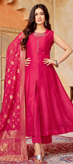 Pink and Majenta color Salwar Kameez in Silk fabric with Embroidered, Sequence, Thread, Zari, Zircon work