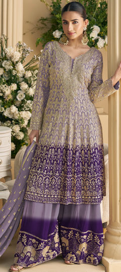 Purple and Violet color Salwar Kameez in Georgette fabric with Embroidered, Sequence, Thread work