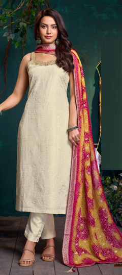 White and Off White color Salwar Kameez in Silk fabric with Embroidered, Sequence, Thread, Zari work