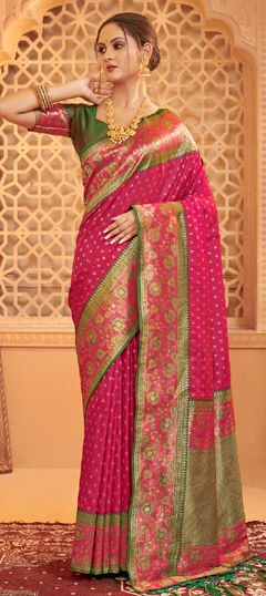 Pink and Majenta color Saree in Blended, Silk fabric with Weaving work