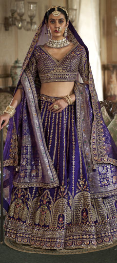 Purple and Violet color Lehenga in Silk fabric with Embroidered, Sequence, Thread, Zari work